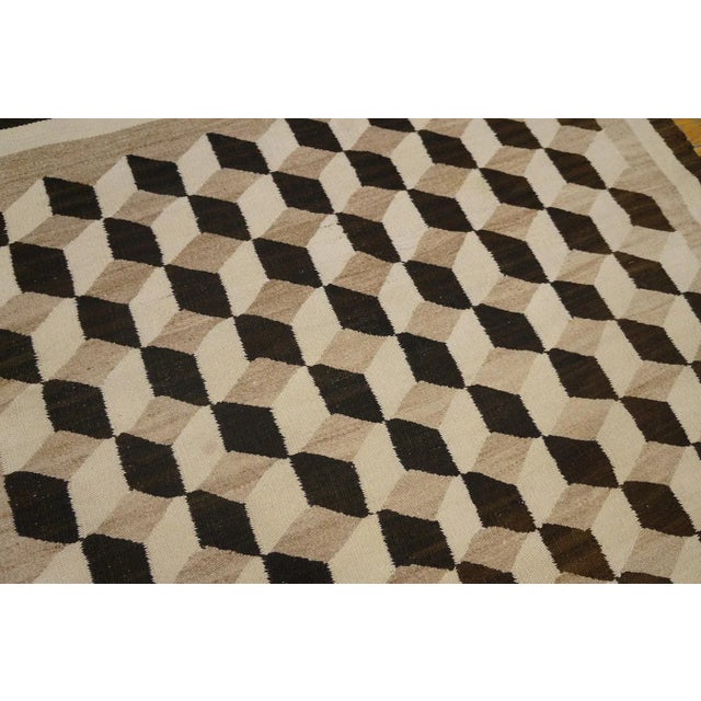 Textile 1920s Camel Tumbling Block American Navajo Carpet 3'4" X 4'10" Flatweave Wool Rug For Sale - Image 7 of 9