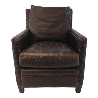 Transitional Chocolate Brown Leather Club Chair For Sale