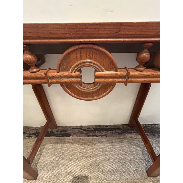 Great looking vintage Asian carved oak console table having beautiful ornamentation with a slightly cerused finish on the...
