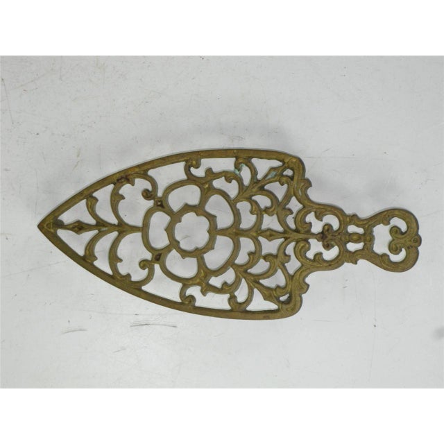 Neoclassical Style Trivet Brass / Bronze Rose Pattern Vintage For Sale - Image 4 of 6