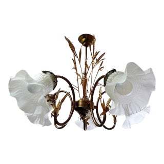 Mid-Century Maison Bagues Style Sheaf of Wheat W/ Tulip Shade Chandelier For Sale