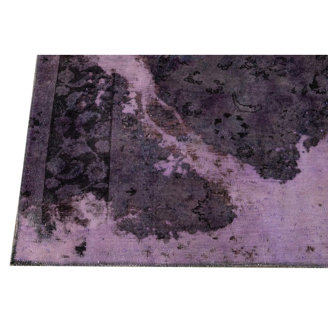 Vintage Overdyed Handmade Purple Abstract Wool Rug For Sale In New York - Image 6 of 10