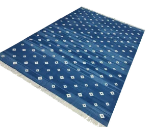 Handmade Cotton Diamond Rug, Blue And White 4'x6'