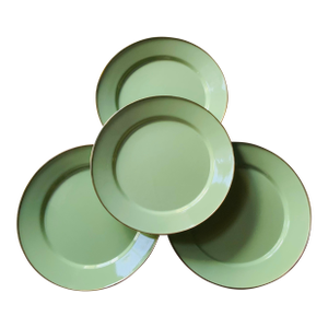 Mackenzie-Childs Sage Green Enamel Chargers - Set of 4 | Handmade 12"