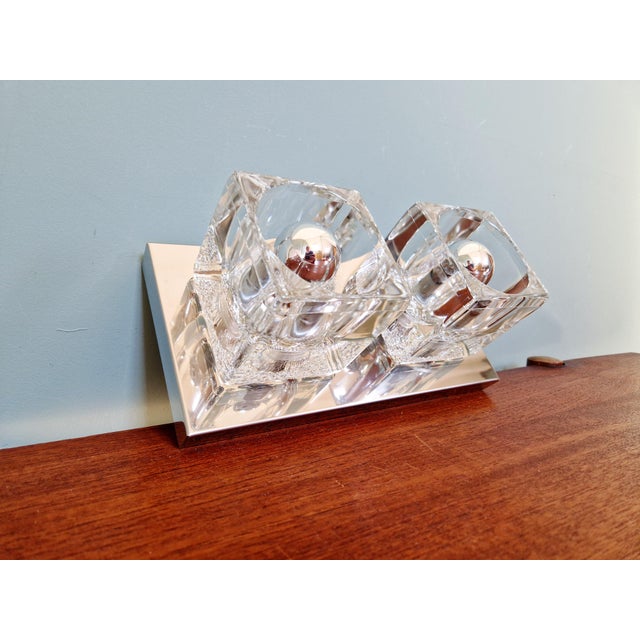 Ice Cube Double Wall Light in Chromed Metal and Glass from Peill & Putzler, 1970 For Sale - Image 6 of 18