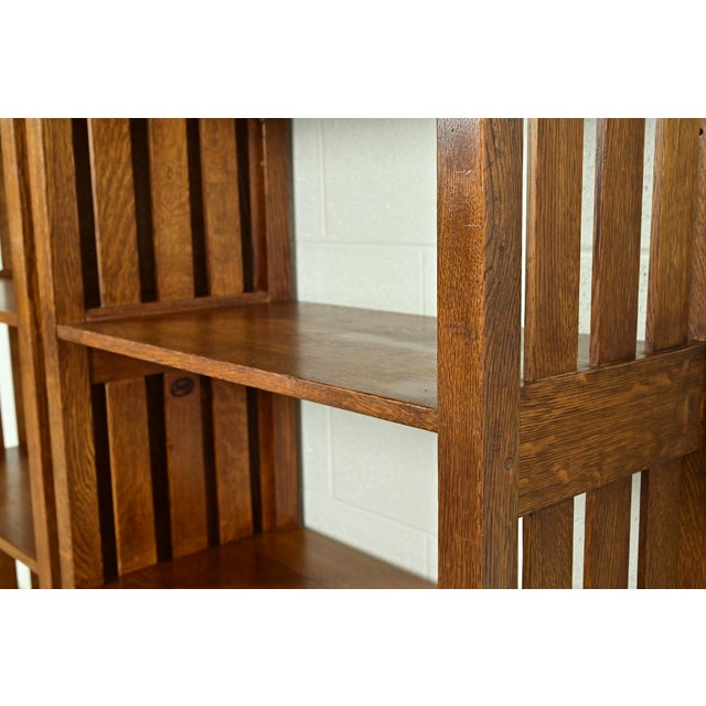 Late 20th Century Stickley Mission Oak Arts & Crafts Slatted Tall Bookcase For Sale - Image 5 of 11
