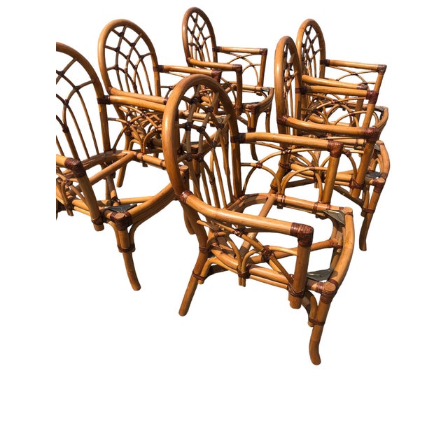 Wood Set of 6 McGuire Organic Rattan Dining Chairs For Sale - Image 7 of 12