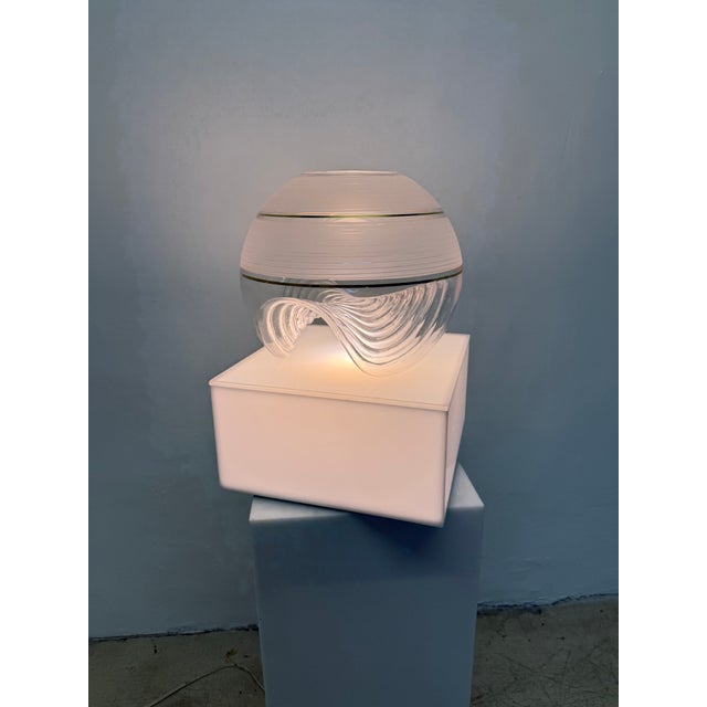 Haziza Illuminated and Motorized Rotating White Lucite Pedestal Table For Sale - Image 9 of 11