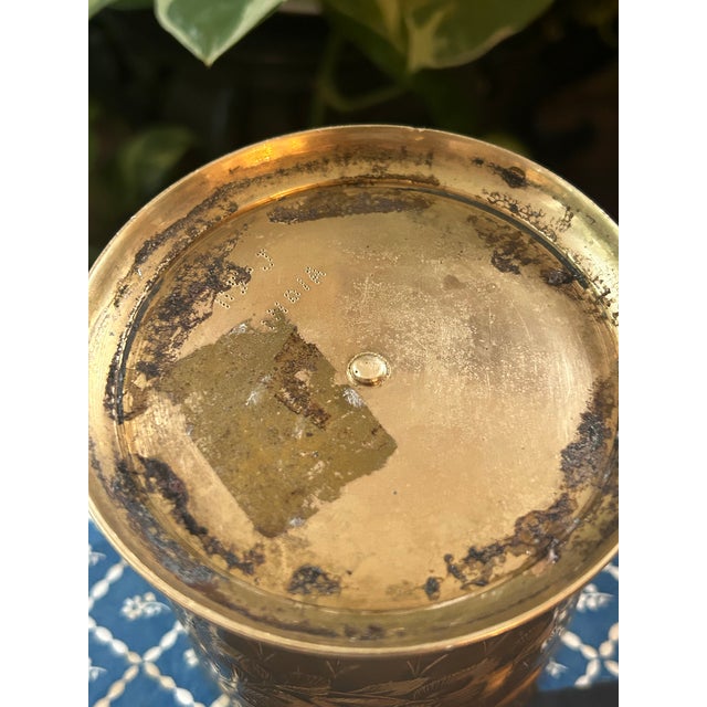 Metal Vintage 1960’s Etched Brass Floral Flower Frog Vase From India For Sale - Image 7 of 7