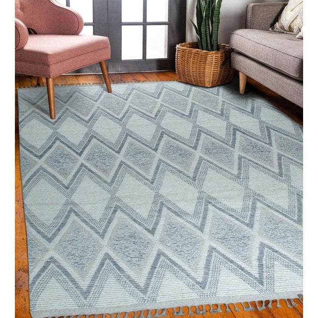 8x11 Ivory Hand-Knotted Wool Diamond Trellis Geometric Modern Carpet Rug For Sale - Image 9 of 9
