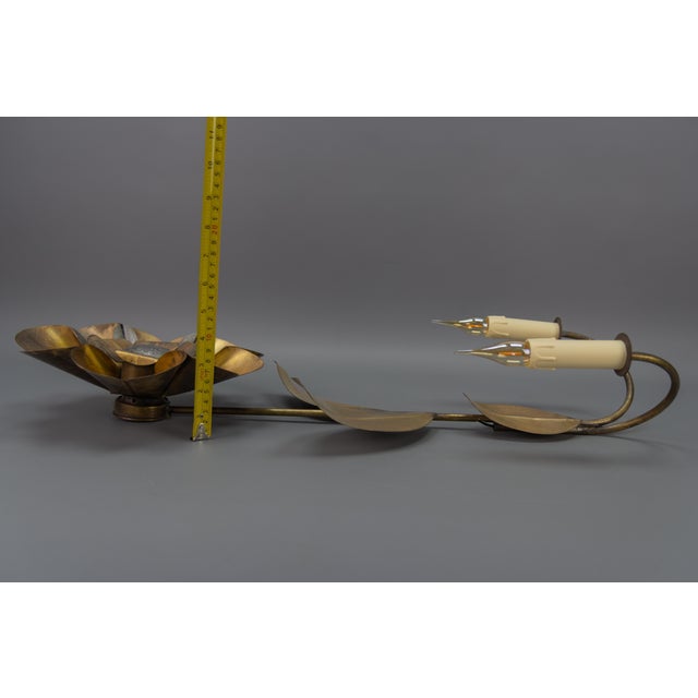 Mid-Century Modern Brass and Metal Flower-Shaped Twin Arm Sconce, France, 1950s For Sale - Image 18 of 18