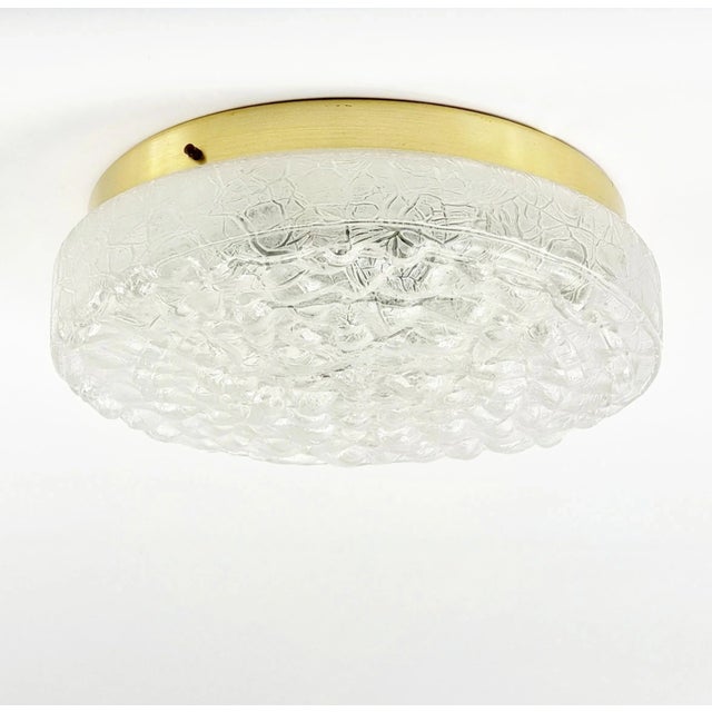 Stunning Mid-Century modern Murano ice glass flush mount/ceiling light from Doria Leuchten (Germany, 1960s). Thick...
