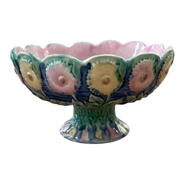 Late 19th Century Etruscan Floral Majolica Compote For Sale