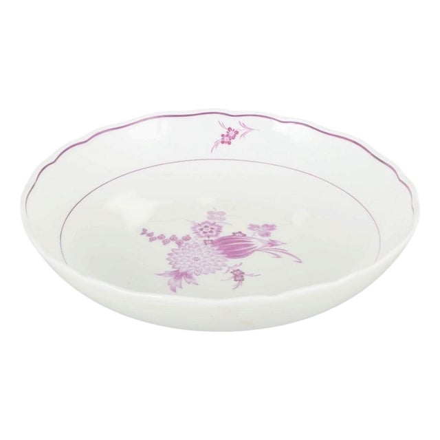 Round Porcelain Bowl with Lilac Floral Motif from Meissen, 1930s For Sale