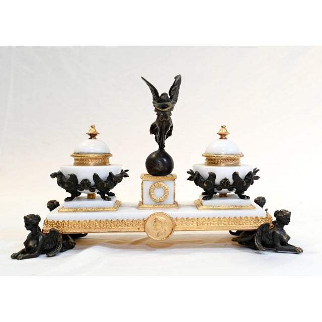 Empire French Marble Inkwell Bronze Sphinx For Sale - Image 10 of 10
