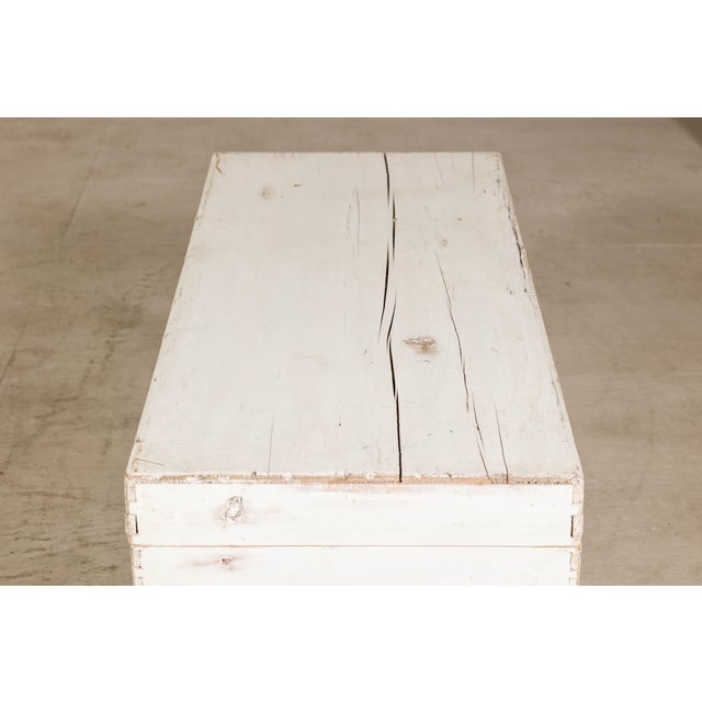 Mid 20th Century Whitewashed Blanket Chest with Brass Hardware and Storage For Sale - Image 11 of 12