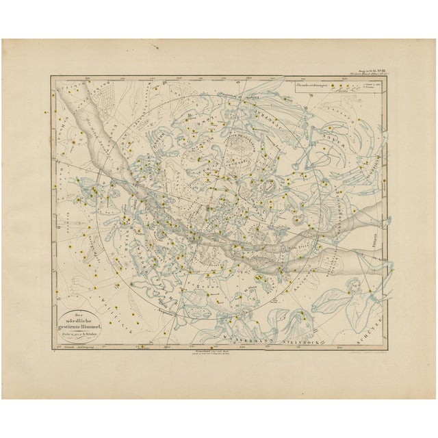 Northern Hemisphere Astronomical Star Constellations Chart, 1858 For Sale