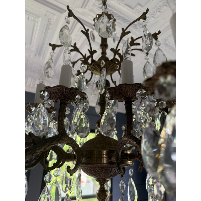 Vintage Chandelier-Absolutely Extraordinary Spanish Brass Chandelier With Faceted Crystals For Sale - Image 12 of 14