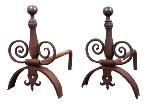 Wrought Iron Andirons, Set of 2