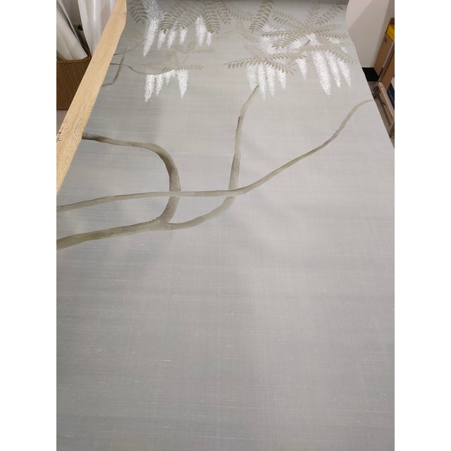 Minimalist Fog Gray Hand-Painted Wallpaper | Wisteria Chinoiserie Mural | Calming Zen Wall Art For Sale - Image 4 of 6