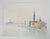 Late 20th century watercolor on paper painting of european city and harbor. Unsigned. Unframed.