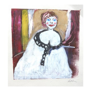 "Lady in White" Contemporary Abstract Figurative Watercolor and Pastel Drawing by Martha Holden For Sale