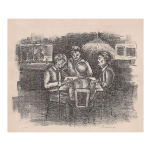 1950s Mid-Century Card Players Lithograph