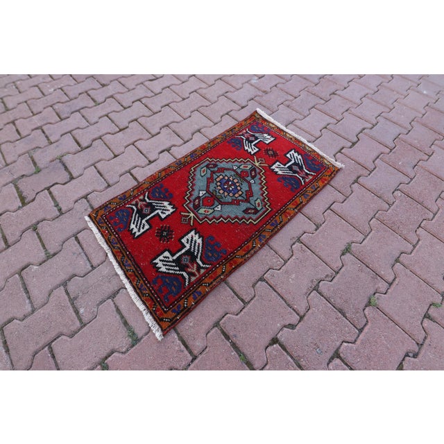1950s Traditional Turkish Hand Knotted Vintage Doormat Rug Size: 1.8 x 3.1 ft - 55 x 96 cm - 22 x 38 inches Color: Organic...