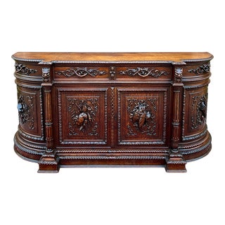 Antique French Hunt Sideboard Buffet Server Renaissance Revival Oak 19th Superb! For Sale