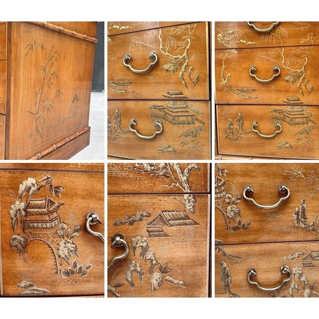 1970s Faux Bamboo Leather Top Desk For Sale - Image 5 of 11