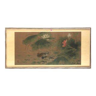 Mid 20th Century Vintage Chinese School Ducks and Lotus Plants Watercolor, Framed For Sale