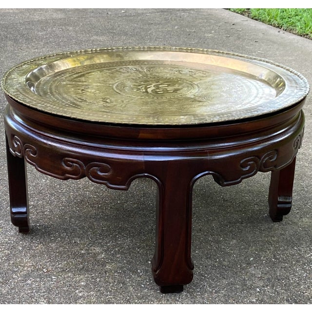 Vintage Round Asian Ming Style Hand Carved Rosewood Low Coffee Table For Sale - Image 12 of 12