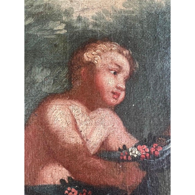 Textile 19th C. Italian Oil on Canvas W/ Cherubs For Sale - Image 7 of 12