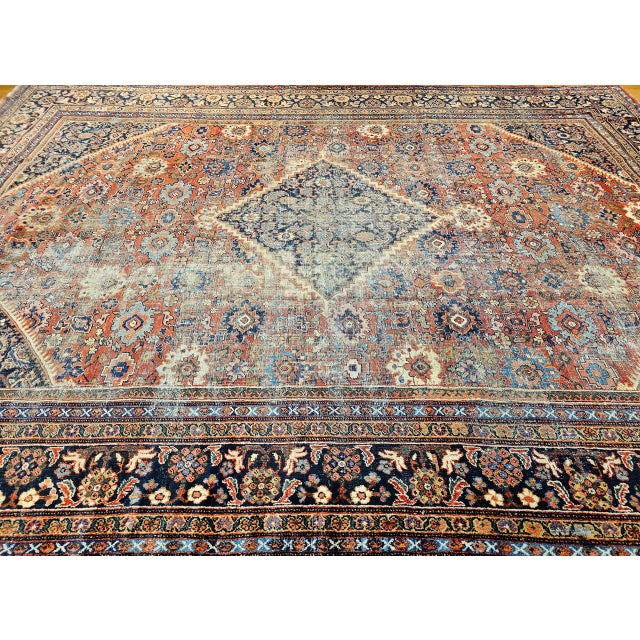 Antique Persian Mahal Sultanabad Rug, Hand-Knotted Wool, Geometric Pattern, Brick-Red & Navy, 10x15 For Sale - Image 9 of 18