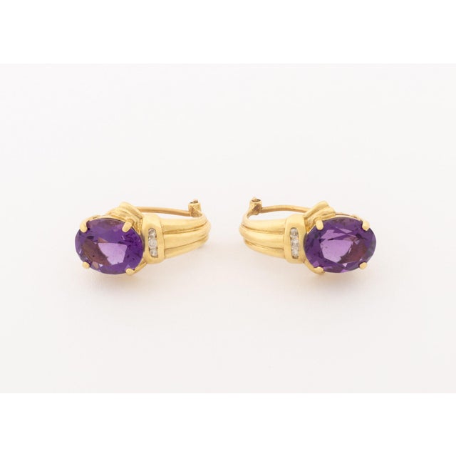 14k Yellow Gold Amethyst and Diamond Hoop Earrings For Sale In New York - Image 6 of 7