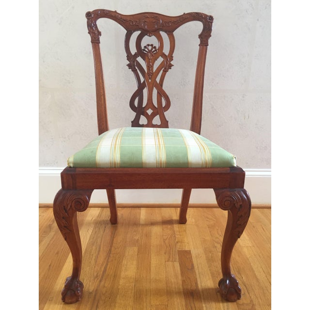 Chippendale Green and White Upholstered Ball & Claw Foot Side Chair
