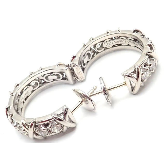 Metal Tiffany & Co. Jean Schlumberger Diamond 20-Stone Platinum Hoop Earrings, A Pair For Sale - Image 7 of 12