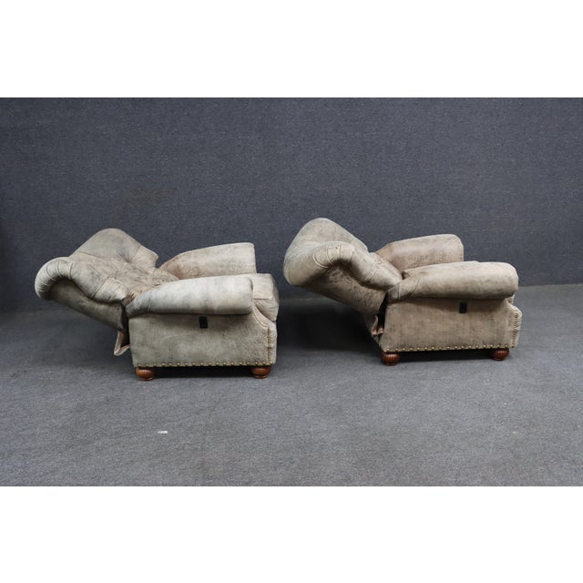 Pair of Leathercraft Inc. Distressed Gray Tufted Leather Recliner Club Chairs For Sale - Image 15 of 18