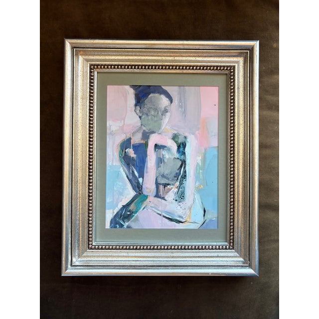 Giclee print by Weathers based on her original abstract figural painting of a woman sitting. In lovely colors, on heavy...