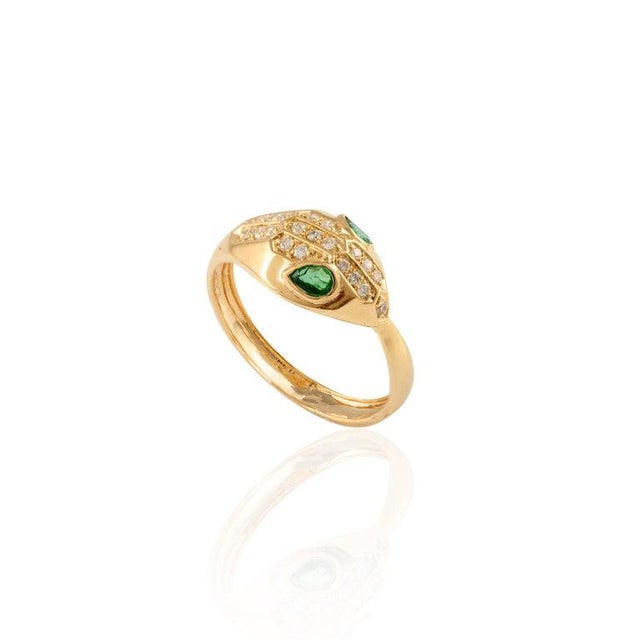 Not Yet Made - Made To Order Statement Diamond and Natural Emerald Snake Head Ring Size 10.5 For Sale - Image 5 of 7