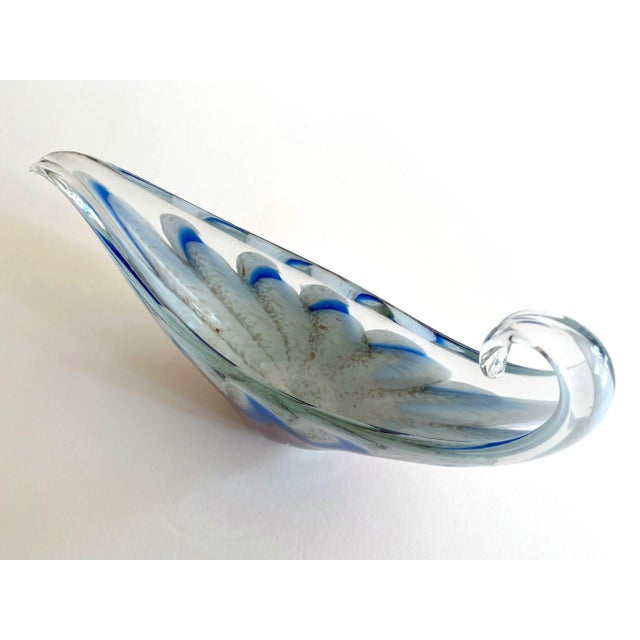 Vintage Mid Century Modernist Murano Art Glass Aventurine Multicolor Zigzag Swirl Sculptural Scroll Bowl For Sale - Image 9 of 13