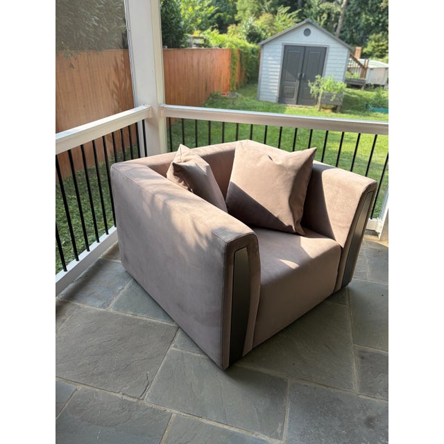 Minotti Suede Armchair in the Style of Minotti’s Suitcase Collection For Sale - Image 4 of 12