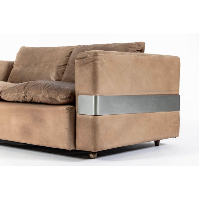 Mid Century German Distressed Brown Leather Sofa Style of Robert Haussmann For Sale - Image 13 of 14