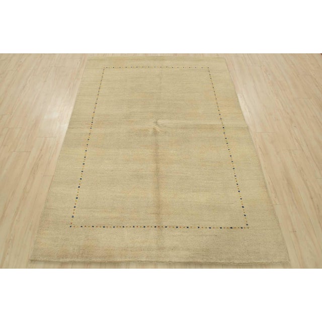 Contemporary Gabbeh Rug 5’6” X 7’6” Beige Wool Contemporary Hand-Knotted Carpet For Sale - Image 3 of 14