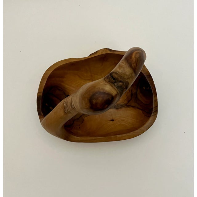 1960s Hand-Carved Teak Wood Basket: Vintage Fruit Bowl, Wooden Caddy For Sale - Image 5 of 5