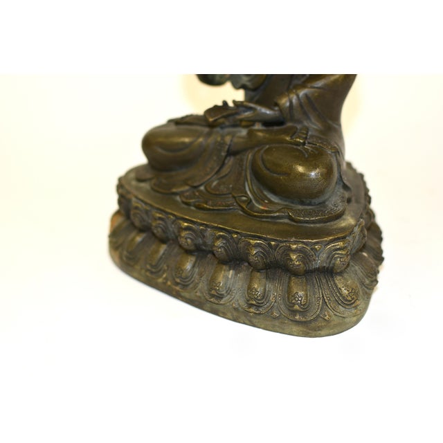 Metal Antique Bronze Tibetan Teacher Tsongkhapa Statue For Sale - Image 7 of 16