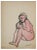 Mino Maccari, Crouched Nude, Drawing, Mid 20th Century For Sale