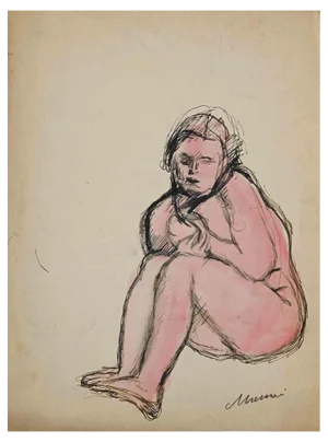 Mino Maccari, Crouched Nude, Drawing, Mid 20th Century