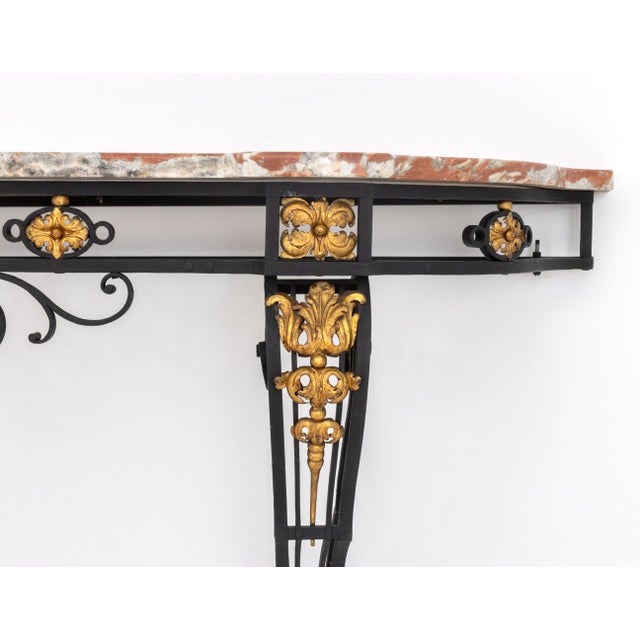 Metal Louis XV Style Marble Top Gilt and Ebonized Console For Sale - Image 7 of 8