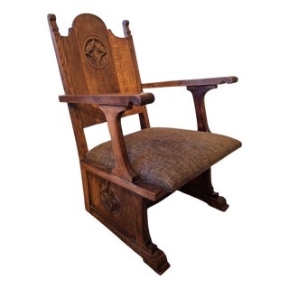 Antique Arts and Crafts Carved Oak Armchair, 1910s For Sale